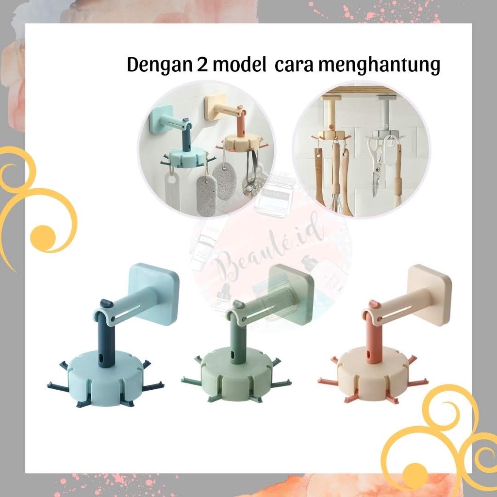 Rak Gantung Gantungan Peralatan Dapur Sutil Centong Sayur Spatula Alat Masak Kamar Mandi Warna Lucu Putar 360 derajat Bahan Plastik PP Tebal Merekat Kuat Multifungsi Hanger Strong Adhesive 6 Hook