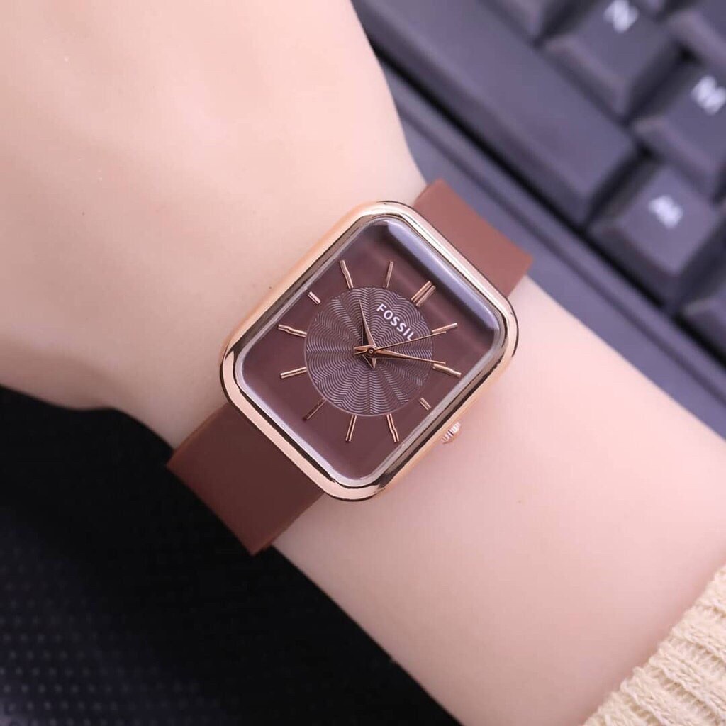 Jam tangan wanita tali rubber karet model segi grosir ecer FLASH SALE termurah import FR001