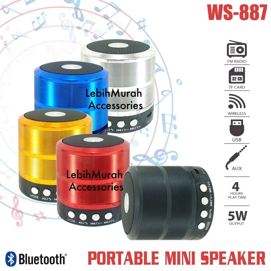 Speaker Bluetooth Music Box Motif Chorme Type WS887 Speaker Wireless Stereo WS 887 Speaker Mini Speaker Aktif