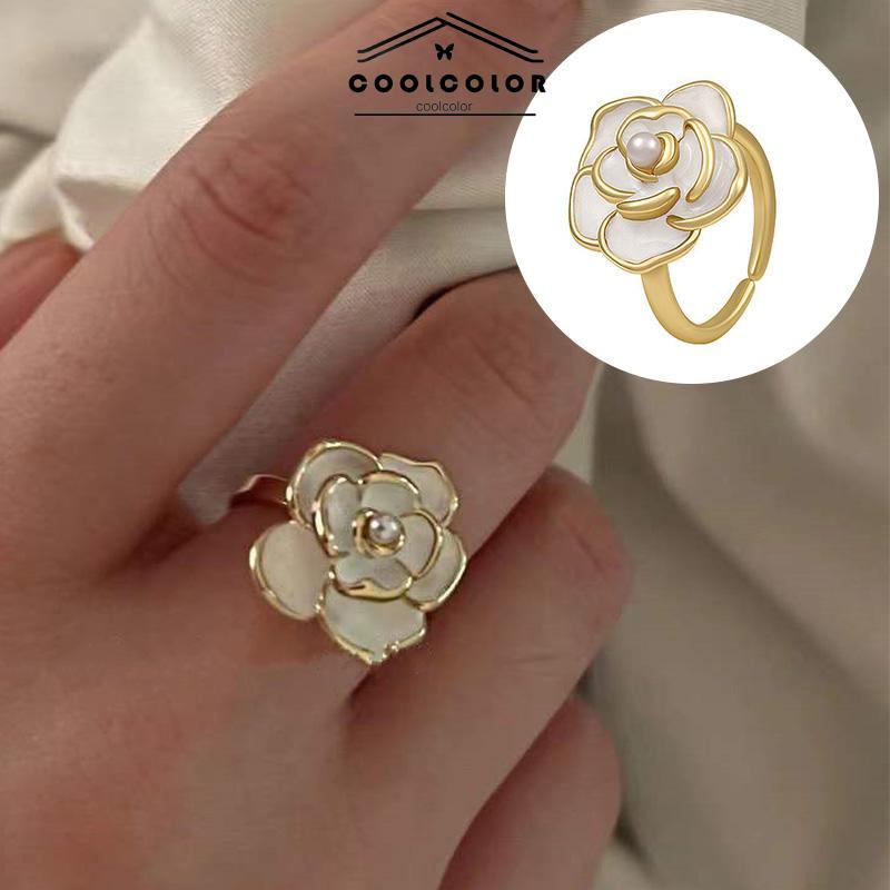 COD❤️Cincin Bunga Mutiara Terbuka Cincin Perhiasan Tangan Sederhana Berkualitas Tinggi- cl