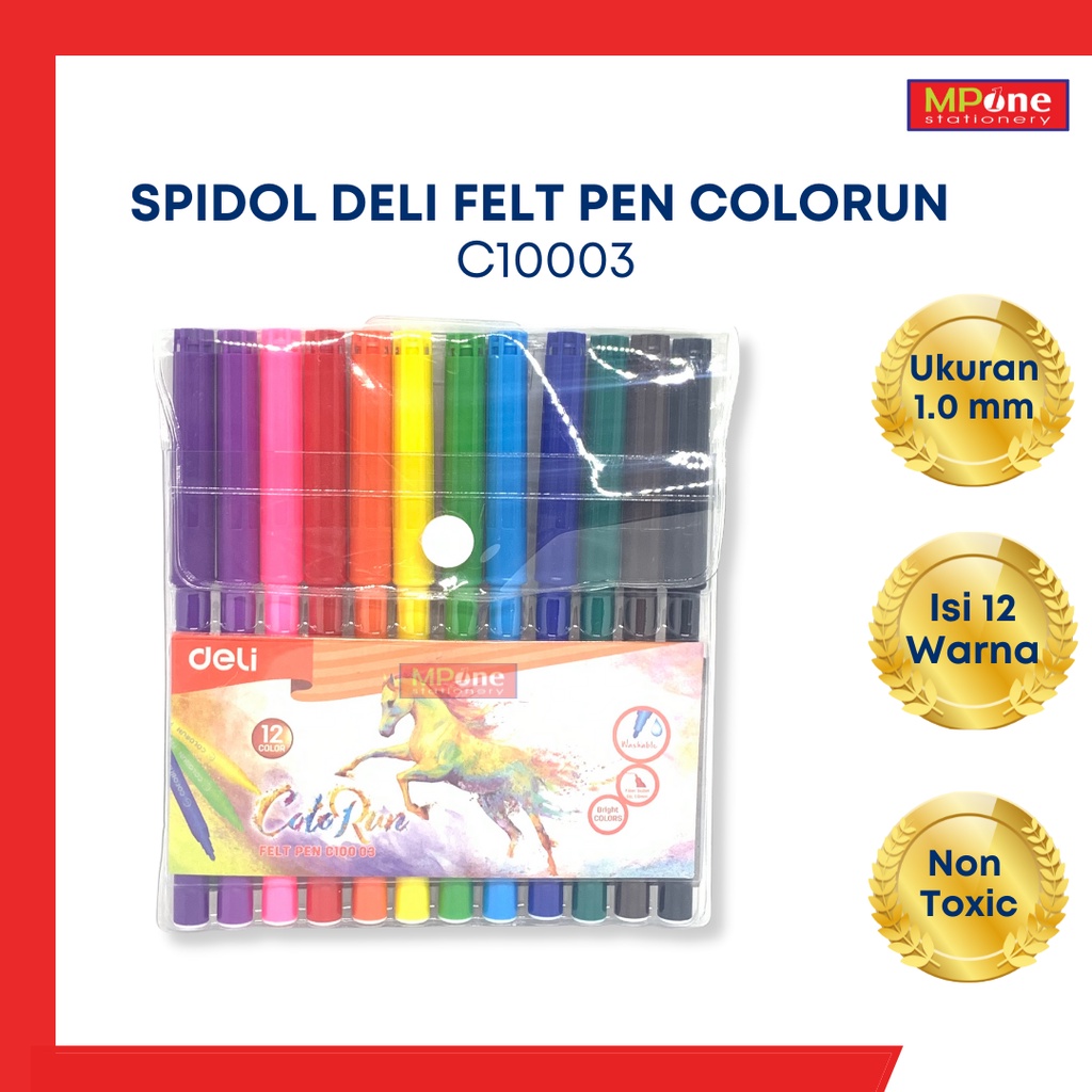 

Spidol DELI Felt Pen Colorun / Spidol 12 Warna / Spidol Warna Deli / C10003
