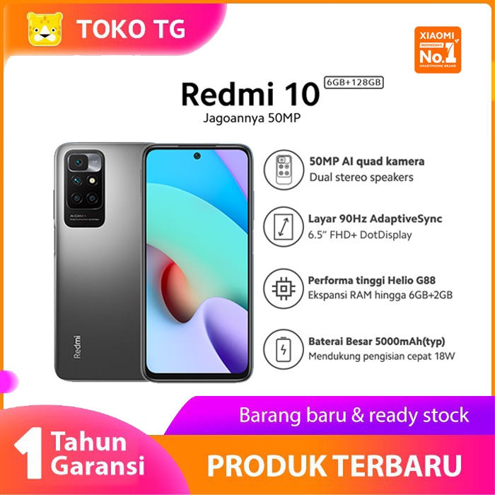 Xiaomi Mi Redmi 10 2022 new 6+128GB/4+64GB Layar 6.5&quot; Smartphone Android HP Helio G88 Baterai besar 5000mAh