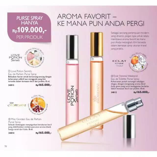 Miss Giordani/ Love Potion Secrets/Eclat Femme Weekend Purse Spray oriflame