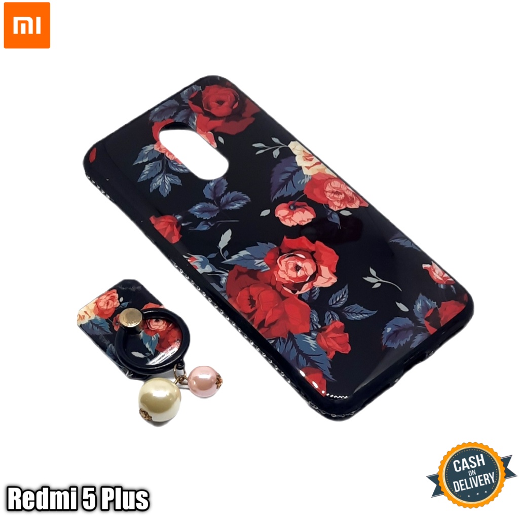 casing xiaomi redmi 5 plus case silikon motif bunga free ringstand cantik