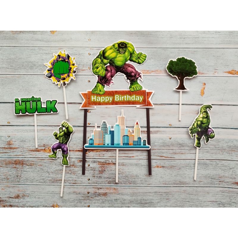 hiasan nasi tumpeng cake topper hiasan kue ulang tahun satu set karakter Hulk The Incredible Hulk HU