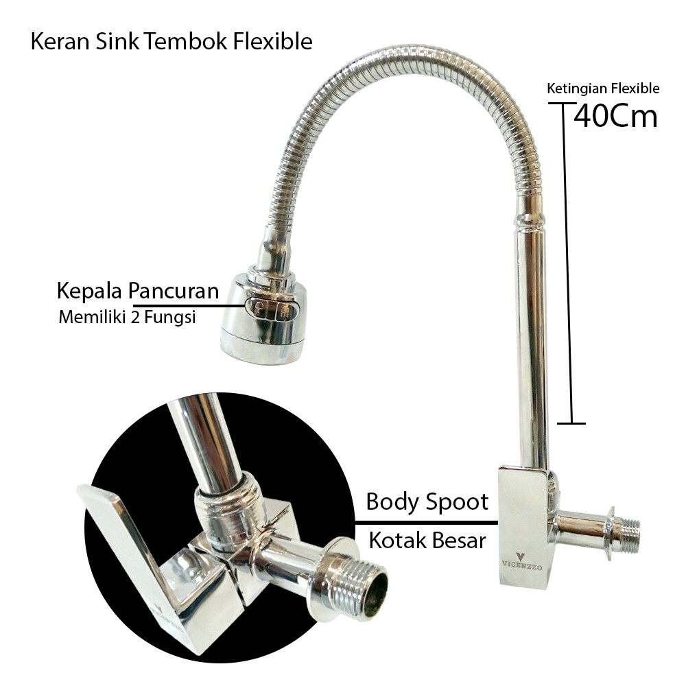 Kran Angsa Fleksibel Chrome- 1/2 Inch ( HIGH QUALITY) Keran Tembok 1/2&quot;