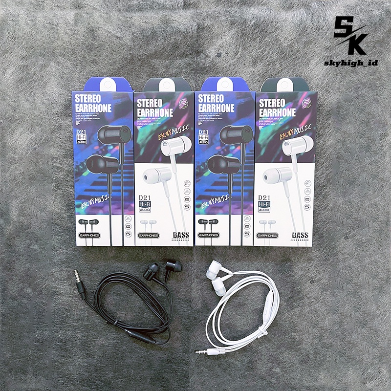 【HF002】[GROSIR/COD]HANDSFREE EARPHONE D21 HI-FI AUDIO STEREO EARPHONE SPORTS BASS with MIC