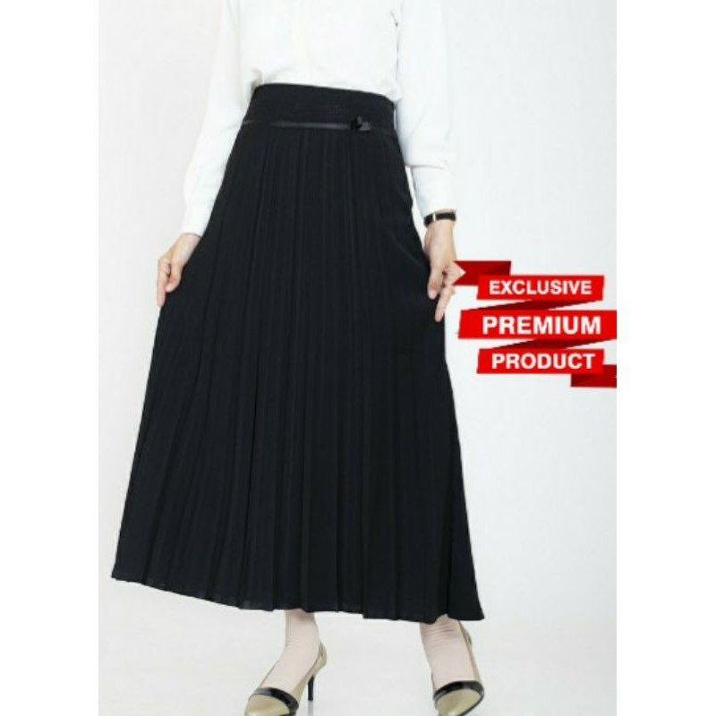 Rok kerja rok sopan rok kantor bawahan hitam plisket panjang JUMBO 70-95 kg ukuran L-2 L-5