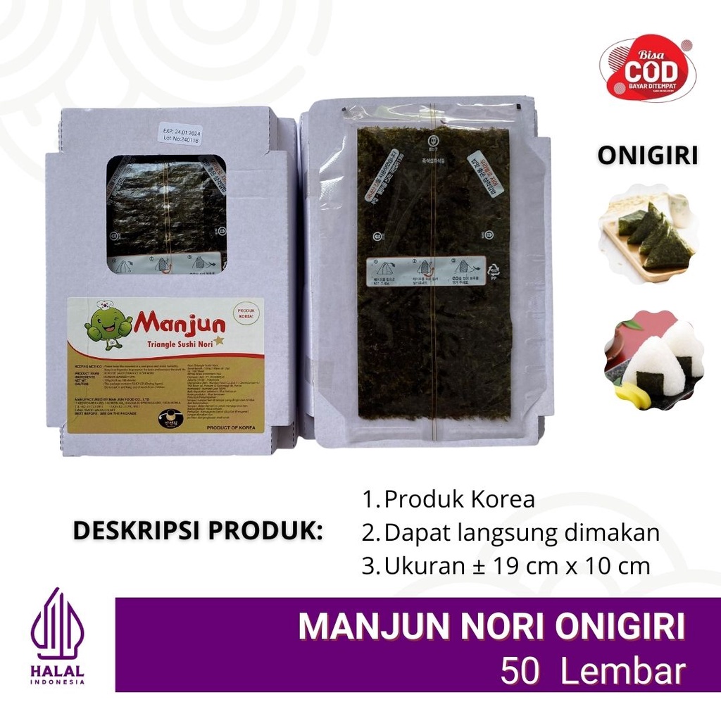 Nori Onigiri Wrapper 50 &amp; 100 Lembar - Nori Onigiri Java Super Food - Nori Onigiri Dasuib  Tokinori Triangle Roasted Seaweed - Manjun Triangle Sushi Nori - Nori Pembungkus Onigiri Halal