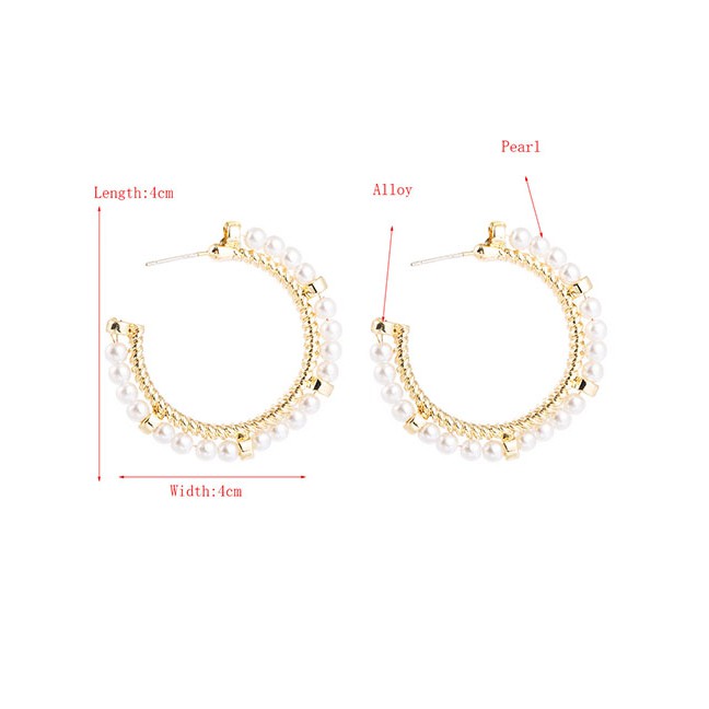 LRC Anting Tusuk Fashion White C-shaped Pearl Alloy Earrings D94278