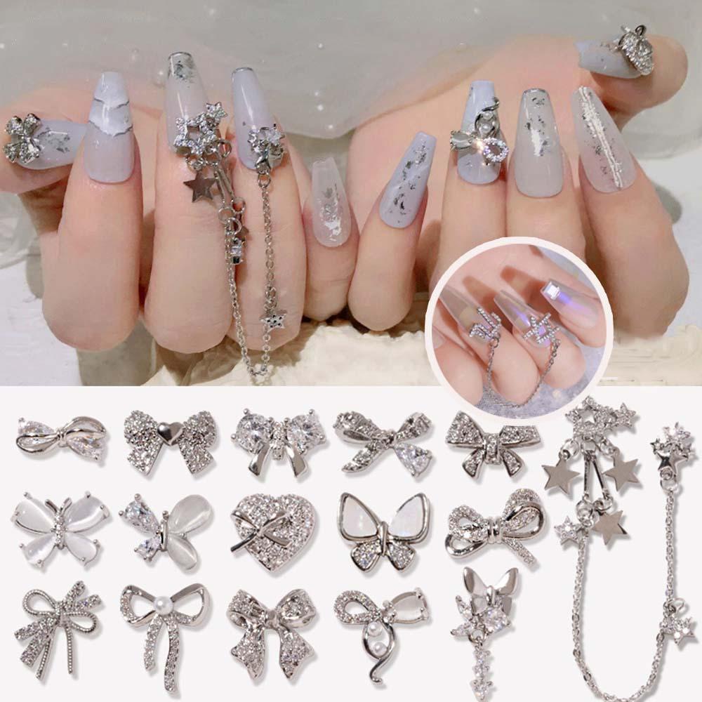 Mxbeauty Ikatan Simpul Berlian Nail Art Pesona Mutiara Mewah Rantai Liontin Kuku Rhinestones