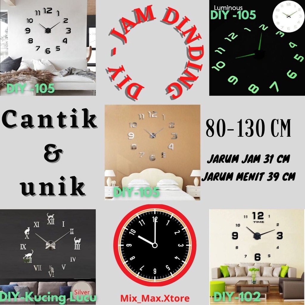 Jam Dinding Besar DIY Giant Wall Clock 80-130cm / Jam Dinding Aesthetic / Jam Dinding Tempel / Jam Dinding Unik
