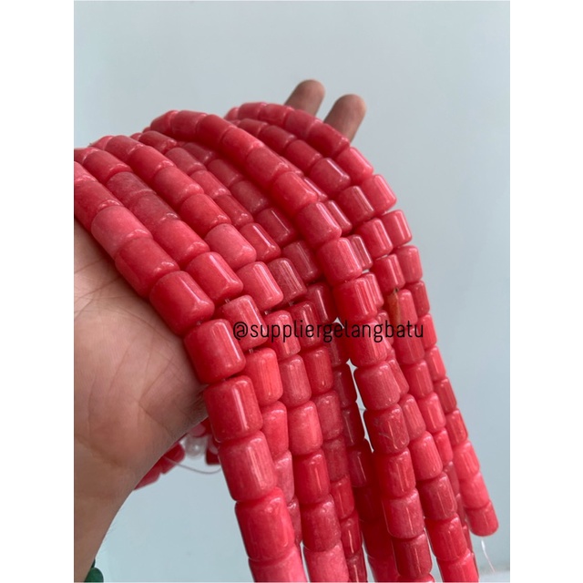 batu renceng akik Giok pink borneo tabung 12mm craft gelang kalung