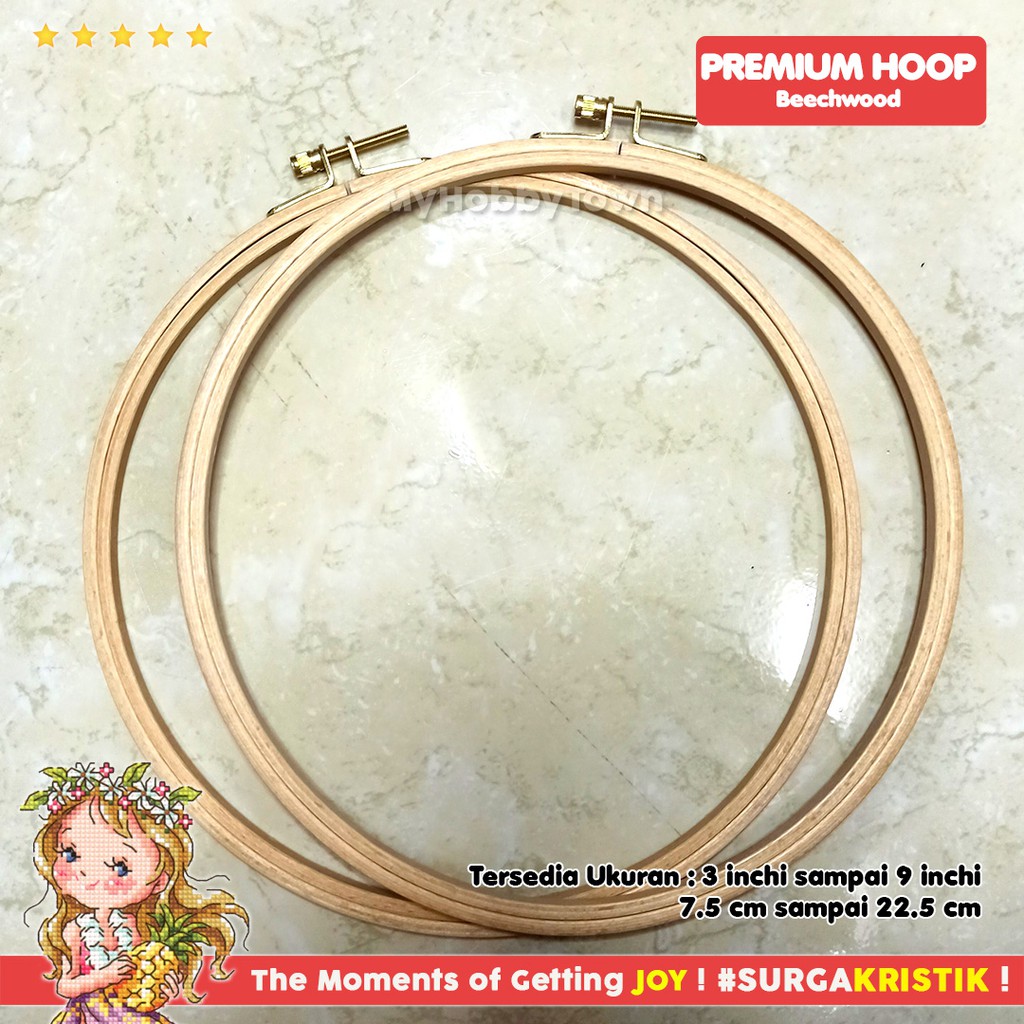 Pemidangan Hoop Sulam Kristik Round Bundar Kayu Beech Wood Premium