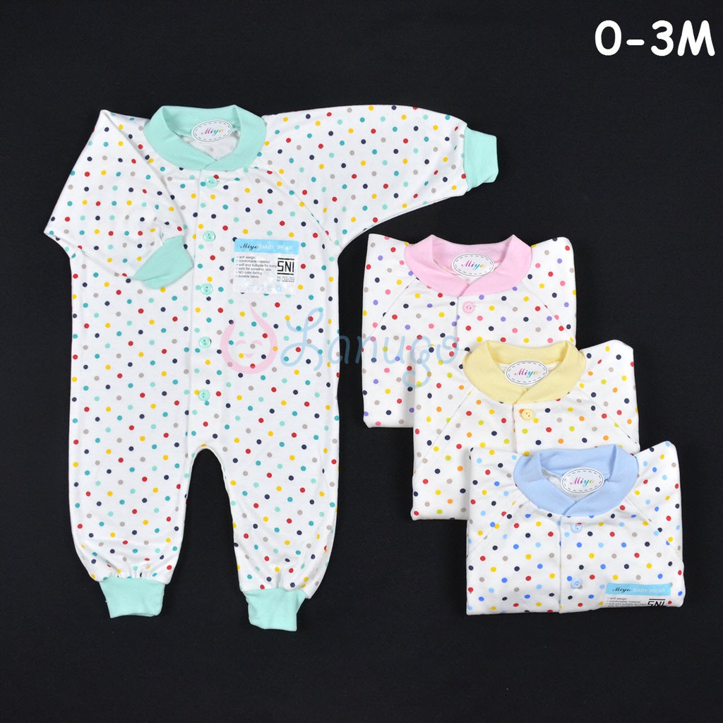 MIYO Baju Kodok Panjang Rib Buka Kaki Bayi Baby Polkadot MIYO Baju Kodok Panjang Rib Buka Kaki Bayi Baby Polkadot