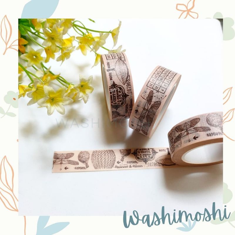

Washimoshi Masking Washi Tape Pink Vintage Air Ballon Design (10 meter)