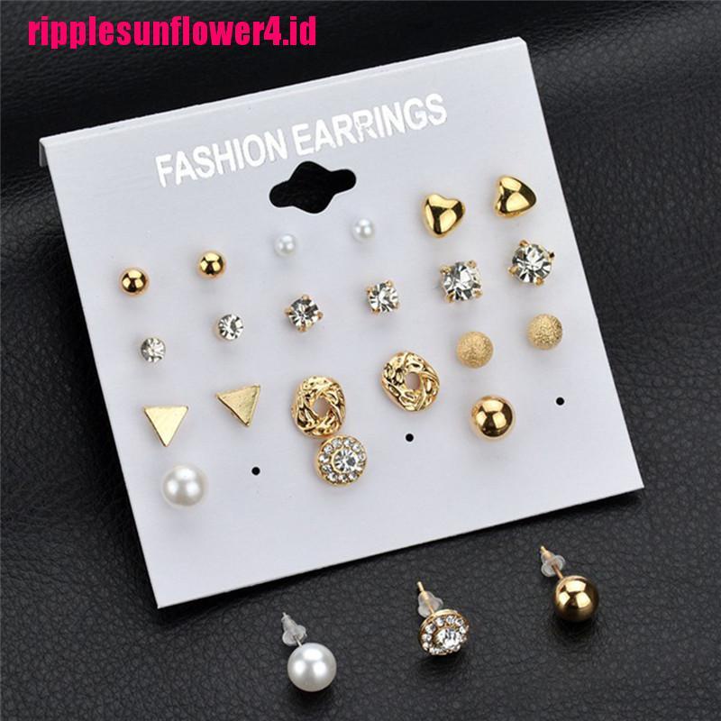 12pcs / Set Anting Tusuk Kristal Berlian Imitasi Untuk Wanita