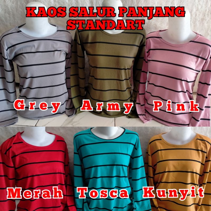 Kaos Salur Wanita Lengan Panjang Size L Standart