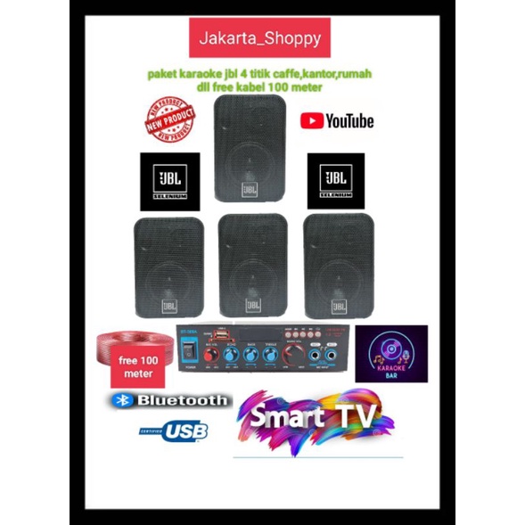 Paket karaoke 4 titik jbl caffe,kantor,rumah,dll free kabel 100 meter