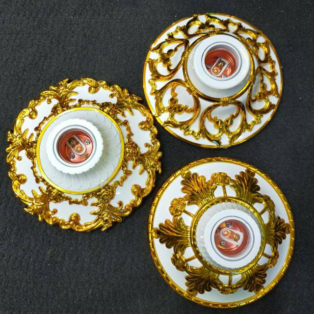 Fiting hias motif batik emas dan silver - Fitting plafon E27 ready gold dan silver