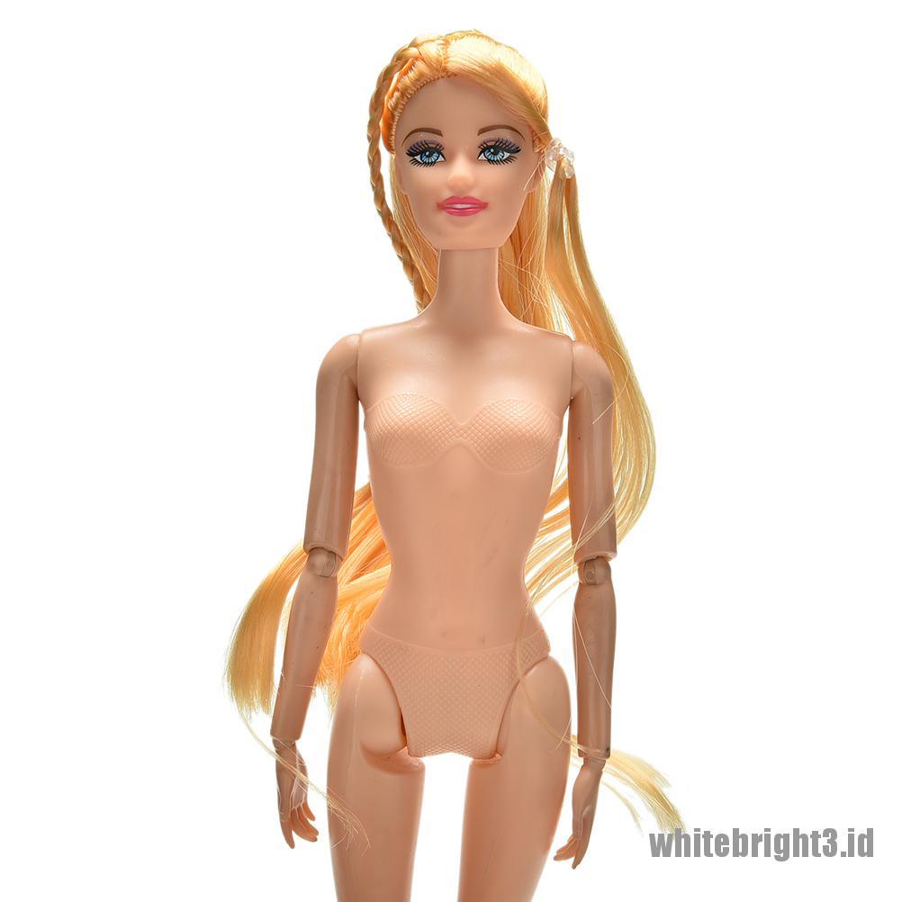 (white3) 1pc Kepala Boneka Barbie Rambut Panjang Lurus Warna Emas Untuk 11 &quot;