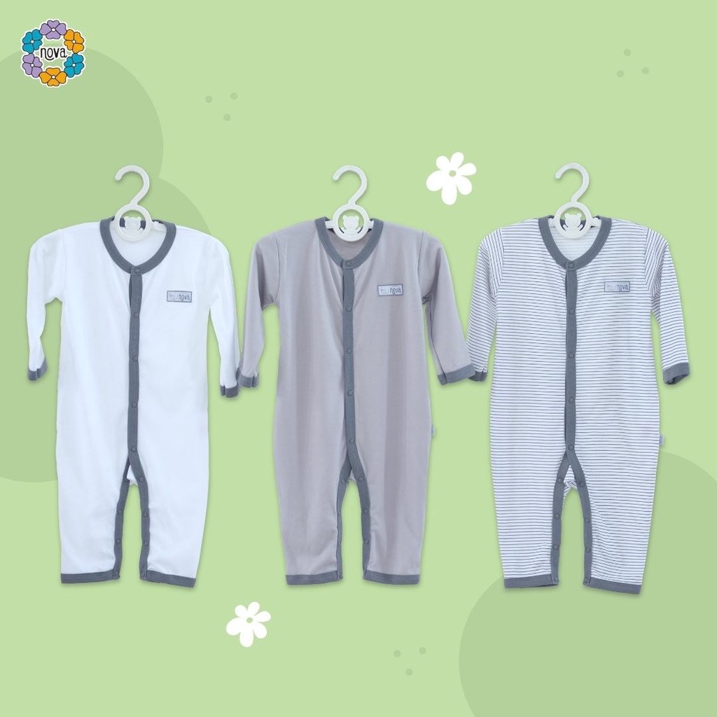 Nova Sleepsuit Premium Seri Abu Buka Kaki - Sleepsuit Bayi 0-9 Bulan Jumper Panjang SNI