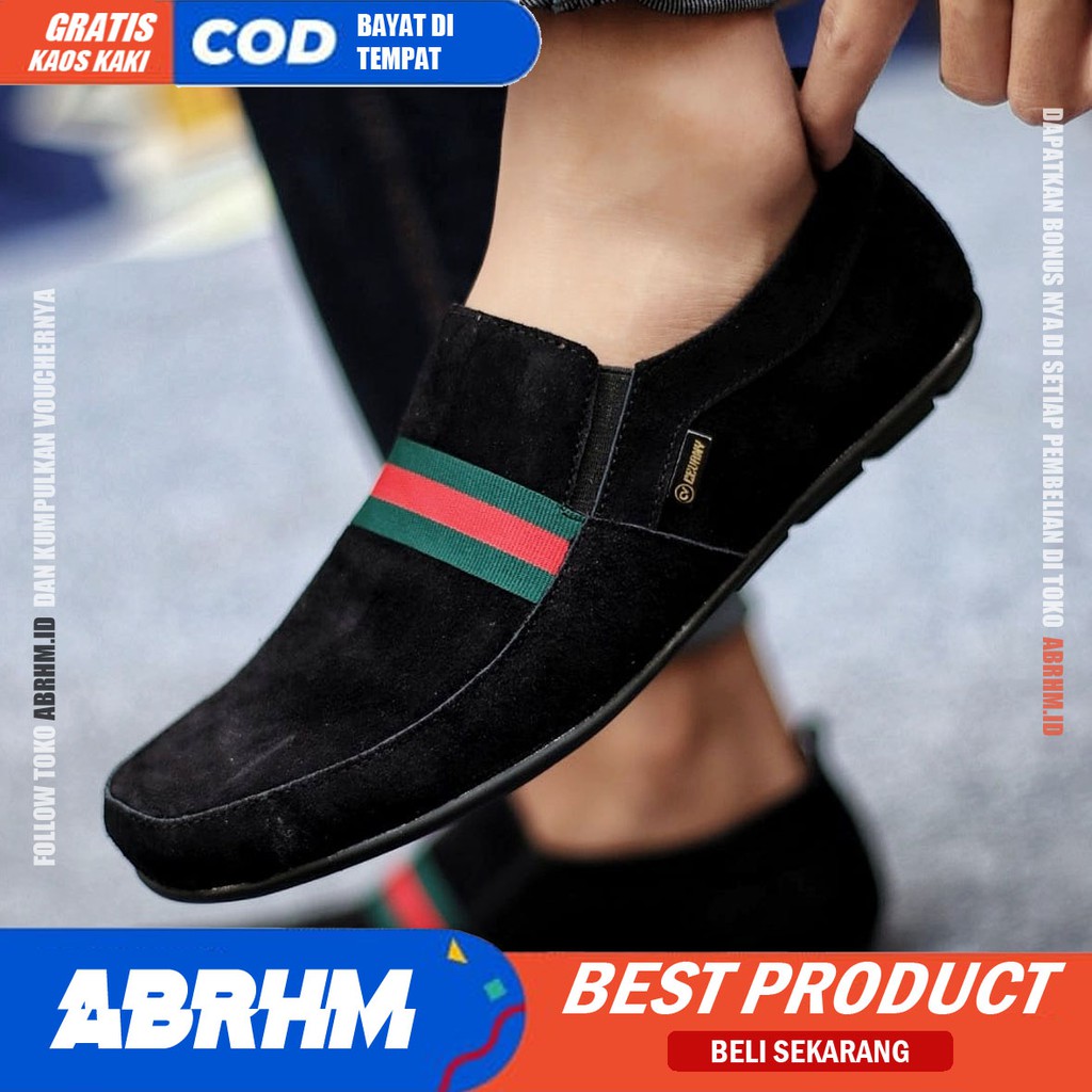 ABRHM x YOMI Sepatu Kasual Pria Sepatu Casual Pria Kantor Kerja Loafers Fashion Kulit Asli Suede Sepatu Slop Anti Slip Sepatu Semi Formal Kuliah Kondangan Gaya keren Kekinian Murah Terlaris