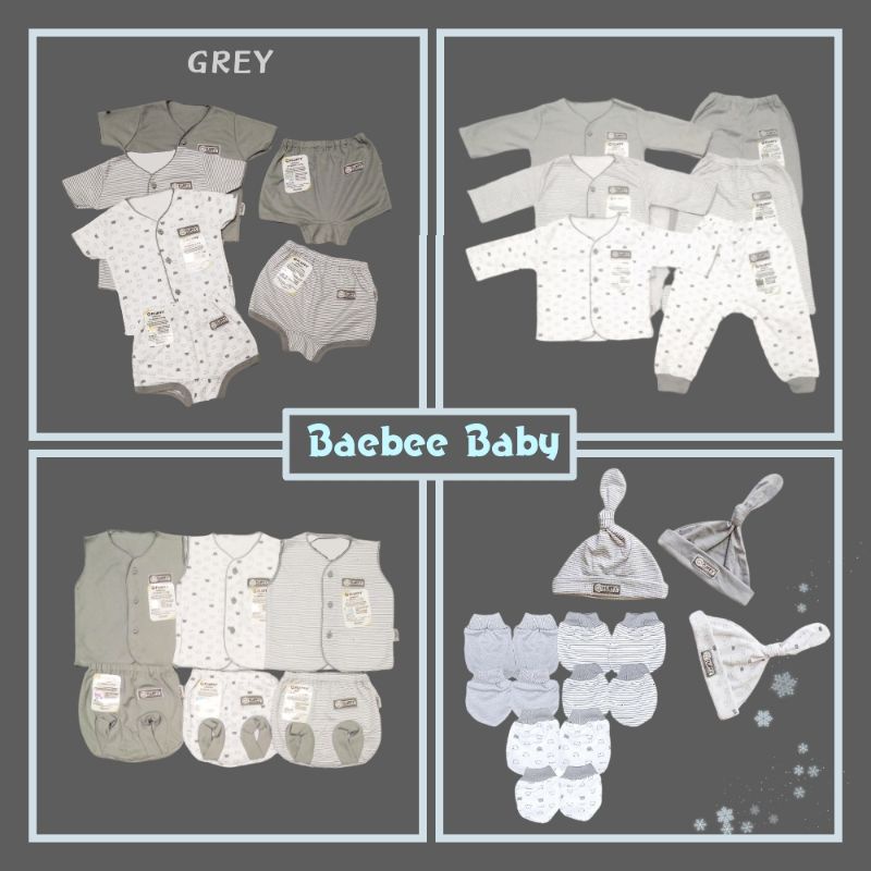 FLUFFY Paket Baju Bayi Newborn Laki laki Perempuan Abu Khaki Biru Premium SNI / Setelan Baju Bayi Un