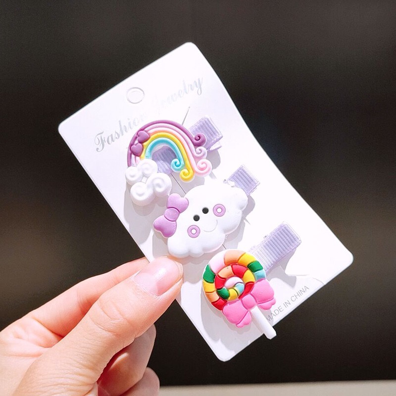 JOS394 Jepitan Rambut 1 Set Isi 3pcs Hair Clip Rainbow Lollipop / Aksesoris Rambut Pelangi Anak