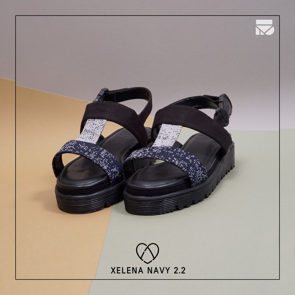 Xelena Navy | Sandal Slide Platform Simpel Wanita/Cewek/Women Sandals Footwear | FORIND x Favshoes