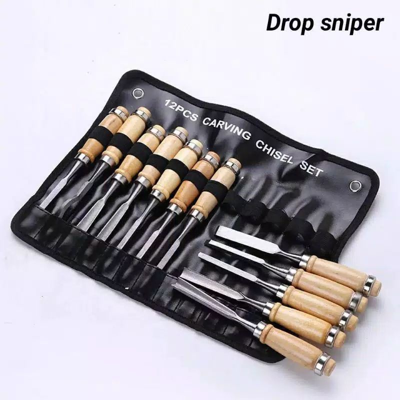 Pahat Tatah Kayu Carving Chesel Set 12 Pcs Pisau Bubut Kayu