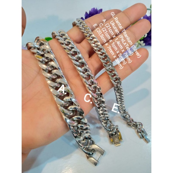 Gelang rantai pria titanium silver