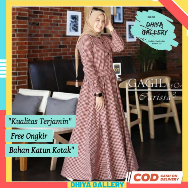 Baju Dress Gamis Pesta Kondangan Lebaran Busui Wanita Remaja Premium Dress Katun Kotak Kotak  jumbo 