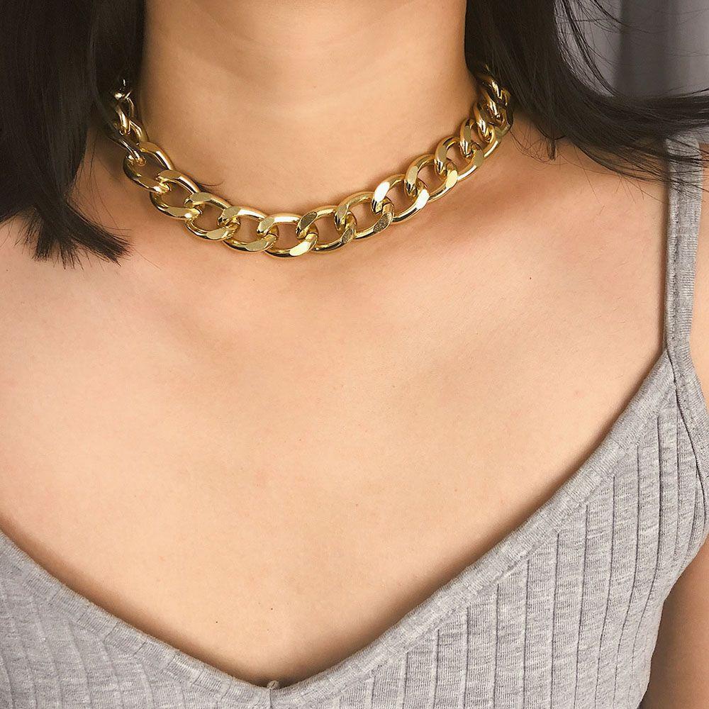 NEEDWAY Kalung Pendek Sederhana Hadiah Besar Untuk Wanita Chunky Hip Hop Aksesoris Fashion
