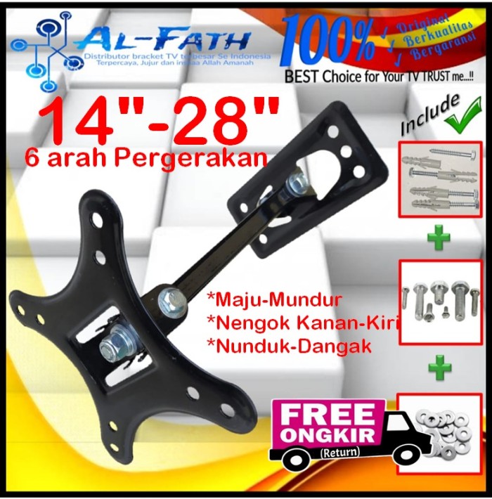 Bracket Tv 21 Monitor Lengan 14&quot; s/d 28&quot; 6 arah Fleksible CP.SWKNM-003