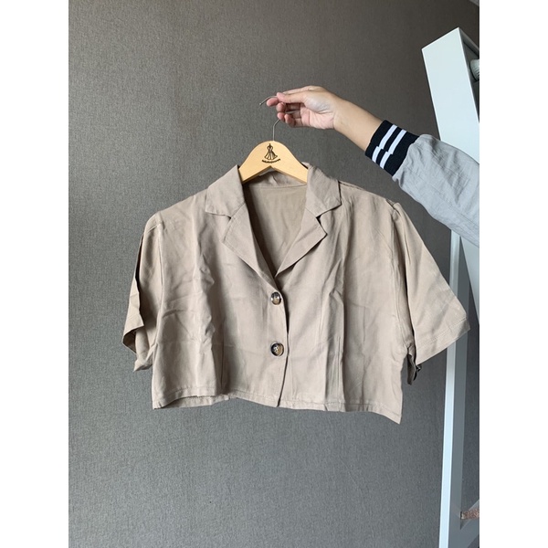 ZENAYA SET SETEL281 SETELAN BAJU CROP DAN CELANA PANJANG KULOT BUSUI SETEL281-Taupe