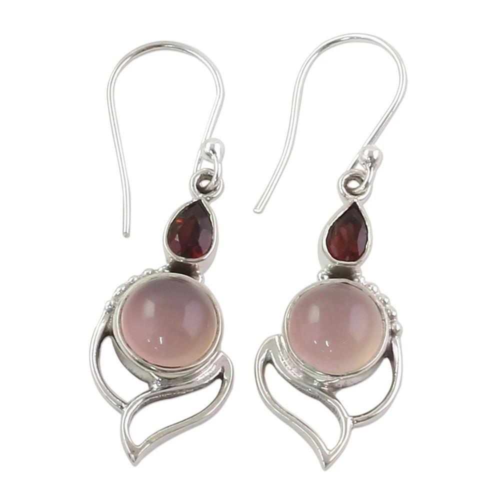 Anting Kait Gantung Wanita Hias Moonstone Ruby Chalcedony Untuk Pesta