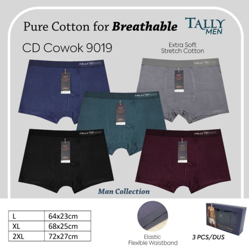 TALLY CD CELANA DALAM BOXER COWOK PRIA 9019 | BAHAN KATUN I SIZE L-XXL (HARGA PER PCS)