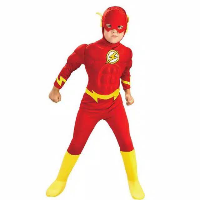 Baju Kostum Flash Anak Laki Laki Superhero Anak Umur 1 - 11 Tahun KE6