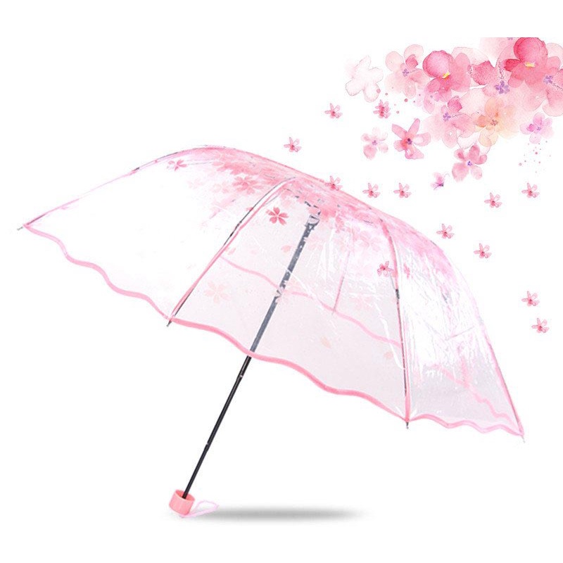 TD - PYG Yesello Payung Lipat Jepang Motif Transparan Cherry Blossom - E023