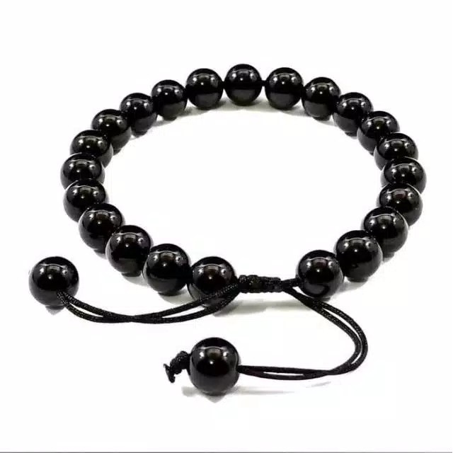 1 Gross (144 Pcs) Gelang Tangan Batu Bulat Hitam Ukuran Medium