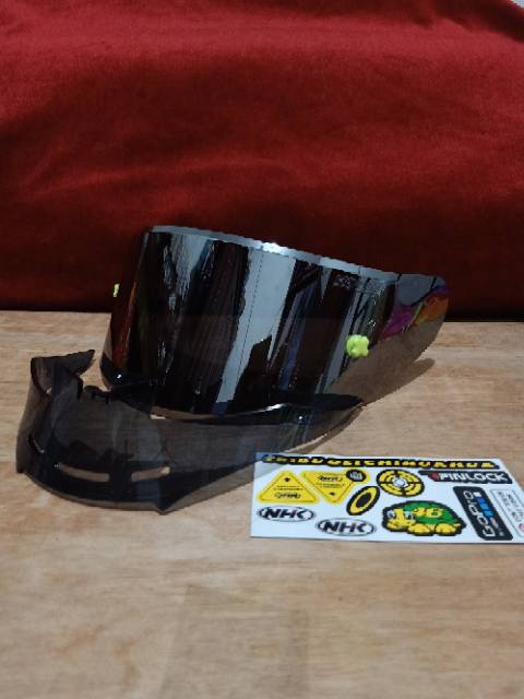 Paket Flat visor NHK GP1000 + TOPost + Spoiler NHK GP01000 Iridium blue dan iridium silver