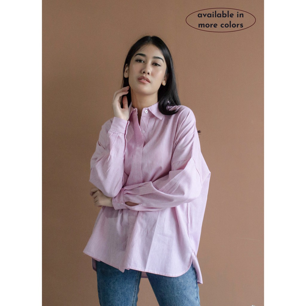 Ixora Lila Oversized Shirt - Kemeja Wanita Oversized Blouse Berkancing