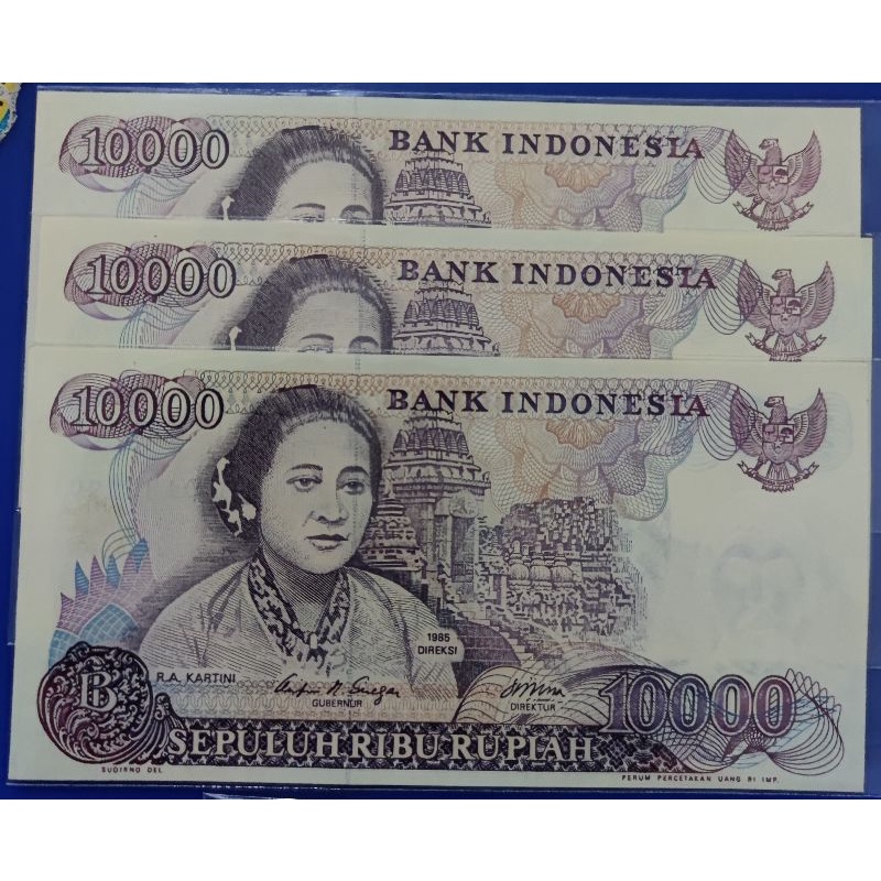 Uang kuno 10.000 rupiah R.A Kartini tahun 1985, UNC gress