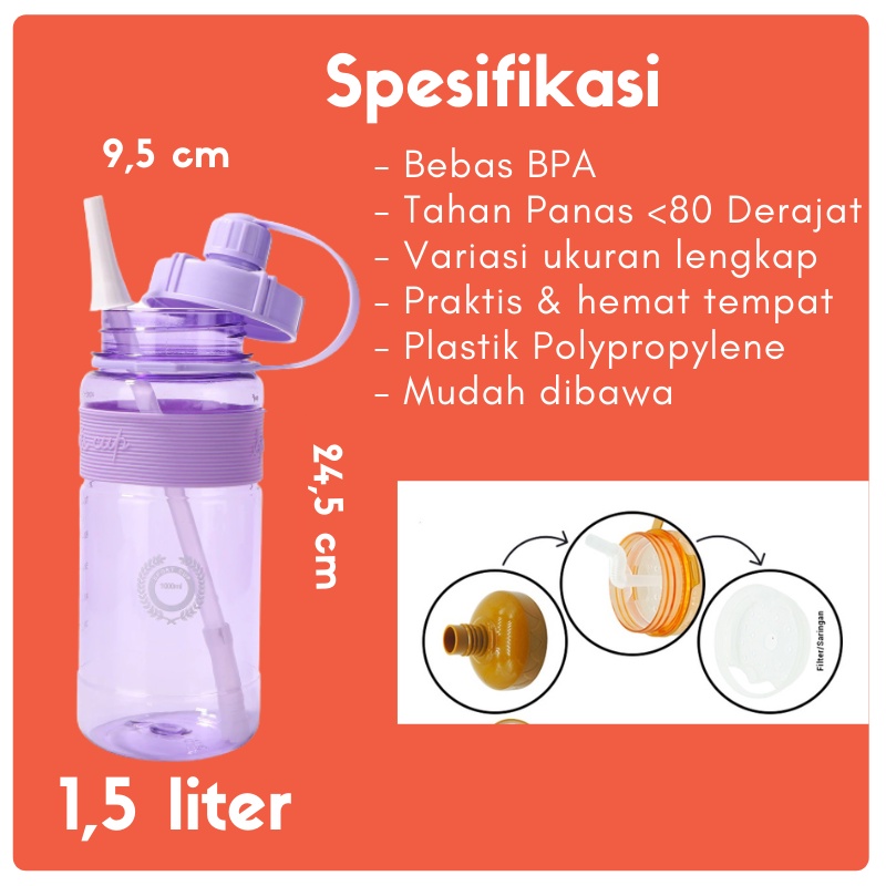 Tumbler 1,5 Liter Botol Minum Sport Cup Jumbo 1500ml (B073) Botol Obat Herbal dan Botol Olahraga Multifungsi Botol Tahan Panas digunakan Kesekolah anak ada Cocok Untuk di Botol Tumbler Kantor