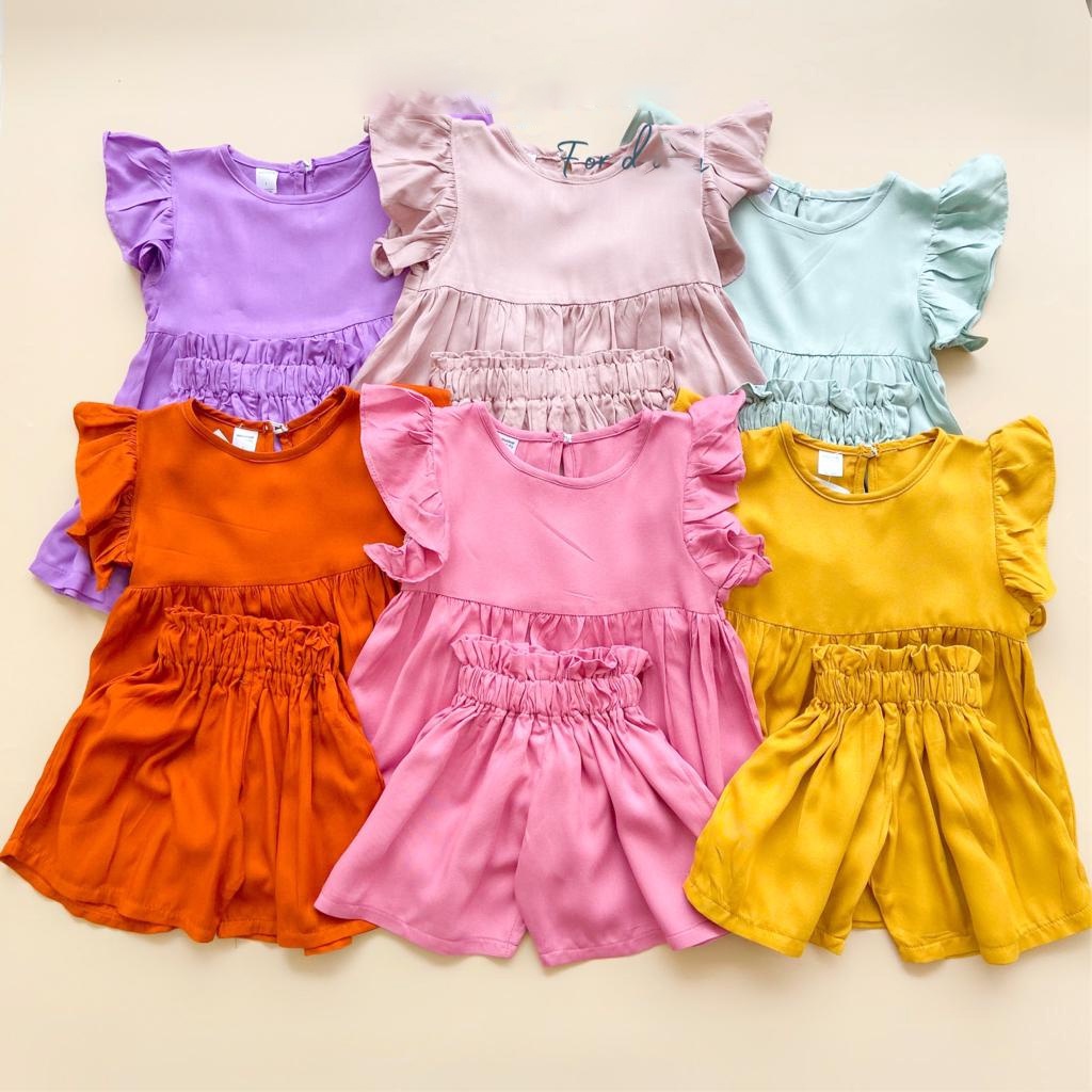 VS - Set Bonia Anak Perempuan - Set Baju Anak Perempuan Lucu / Setelan Baju Anak Perempuan Dress Celana Pendek 1-5 thn