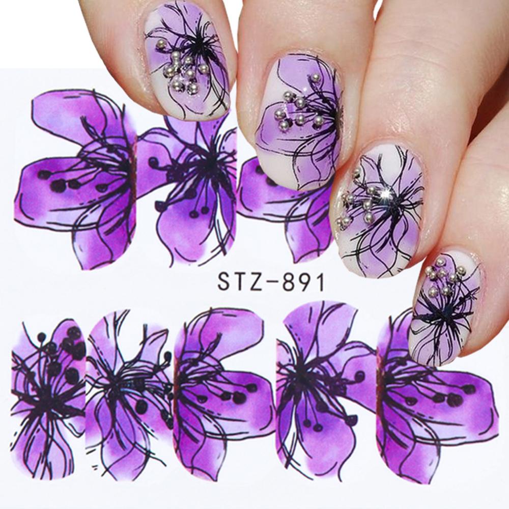 Timekey Stiker Kuku Motif Bunga / Kupu-Kupu / Daun Untuk Dekorasi Nail Art / Manicure A3K9