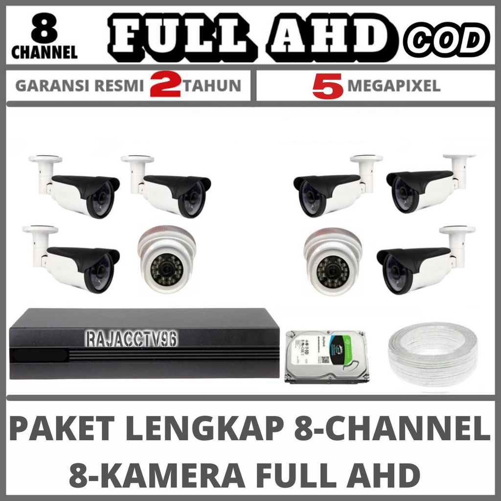 PAKET CCTV 8 CHANNEL 8 CAMERA FULL AHD 5MP 1080P IR SONY KAMERA CCTV KOMPLIT TINGGAL PASANG