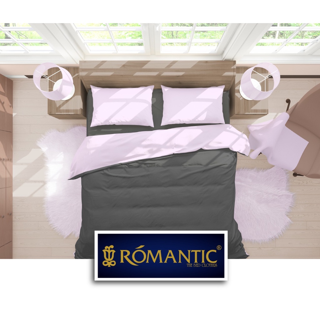 Two Tone Bedcover ROMANTIC Abu x Pink aesthetic Bandung