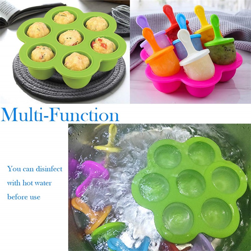 7 Grid Reusable Food Grade Silicone Popsicle Molds /Mini Silicone Ice Cream Molds /DIY Baby Food Supplement Ice Cream Lolly Mold With 7 Colorful Sticks/ Freezer Juice Ice Cube Tray Ice Mould